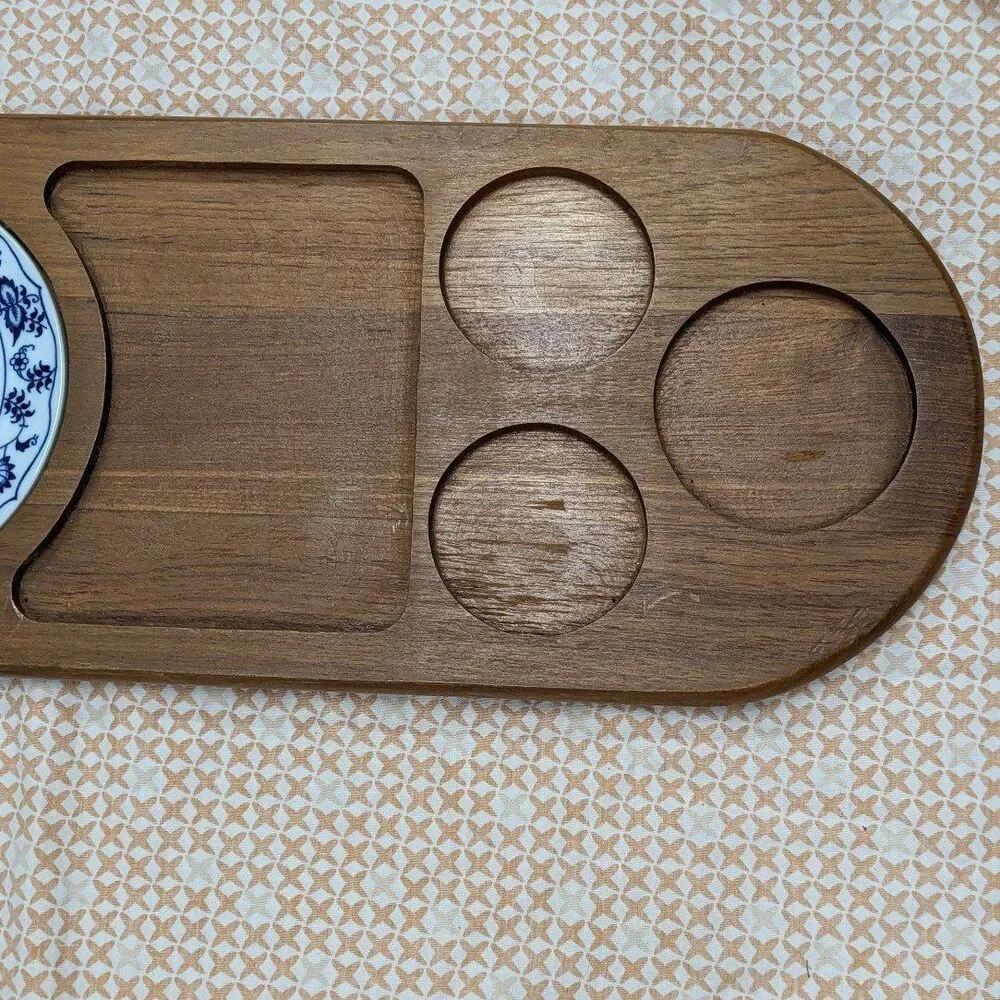 Teakwood Dolphin Wooden Cheese Appetizer Charcuterie‎ Board w Porcelain Plate